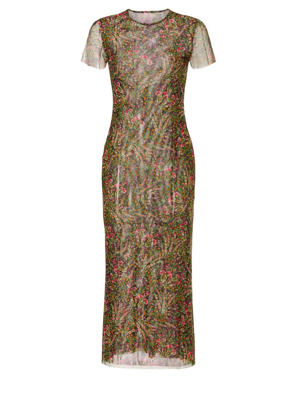Misa Los Angeles Vanessa Dress Green and Pink Floral Sheer Maxi Dress, Large